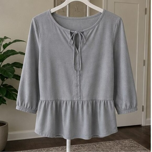 None Tops - Gray Peplum Top